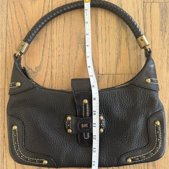Michael Kors Black Leather Shoulder Purse with Braided Strap and Gold Detailing - Picture 12 of 13